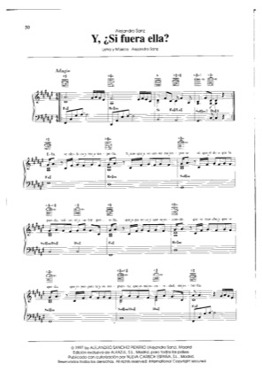 Thumbnail of first page of Y si fuera ella piano sheet music PDF by Alejandro Sanz.