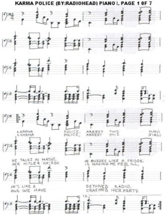 Thumbnail of first page of Karma Police piano sheet music PDF by Radiohead.
