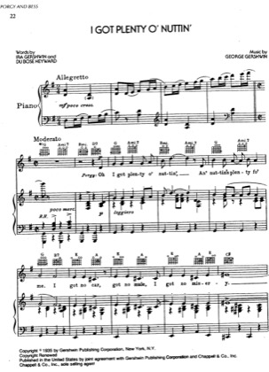 Thumbnail of first page of I Got Plenty O Nuttin' piano sheet music PDF by George Gershwin.