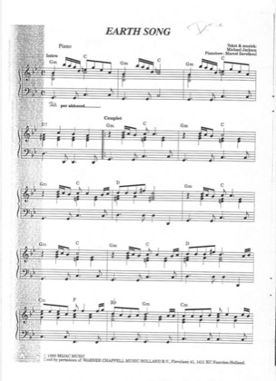 Thumbnail of first page of Earth Song piano sheet music PDF by Michael Jackson.