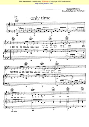 Thumbnail of first page of Only Time piano sheet music PDF by Enya.