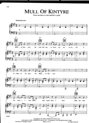 Thumbnail of first page of Mull of Kintyre piano sheet music PDF by Paul McCartney.