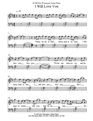 Thumbnail of first page of I Will Love You piano sheet music PDF by Kathy Fisher.