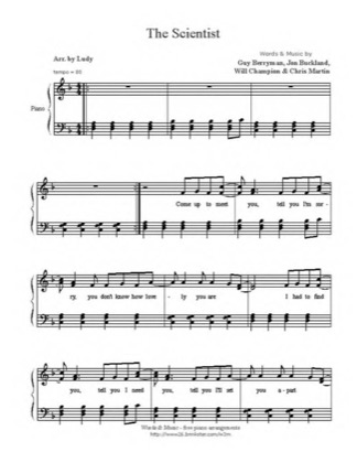 Thumbnail of first page of The Scientist piano sheet music PDF by Coldplay.