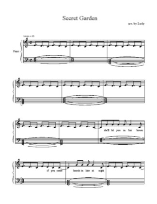 Thumbnail of first page of Secret Garden piano sheet music PDF by Burce Springsteen.