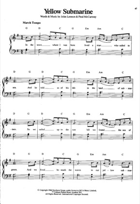 Thumbnail of first page of Yellow Submarine piano sheet music PDF by The Beatles .