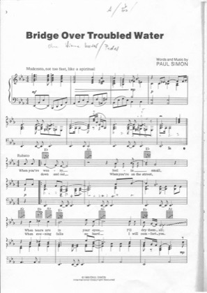 Thumbnail of first page of Bridge Over Troubled Water piano sheet music PDF by Paul Simon.