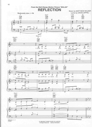 free sheet music reflection mulan