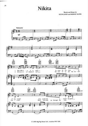 Thumbnail of first page of Nikita piano sheet music PDF by Elton John.