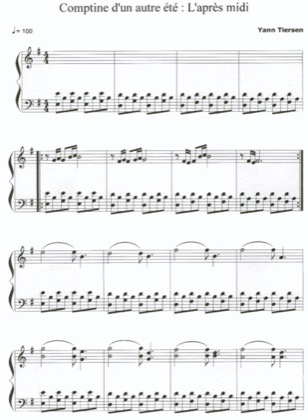 Thumbnail of first page of L'après midi piano sheet music PDF by Yann Tiersen.