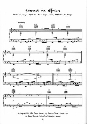 Thumbnail of first page of Storms in Africa piano sheet music PDF by Enya.