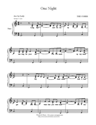 Thumbnail of first page of One Night piano sheet music PDF by The Corrs.