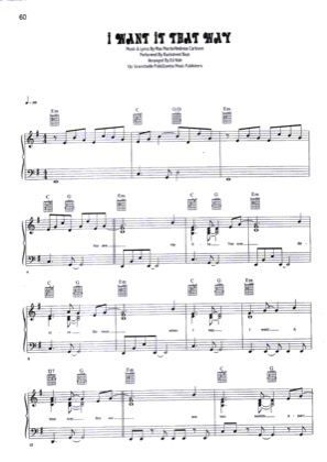 Thumbnail of first page of I Want It That Way piano sheet music PDF by The Backstreet Boys.