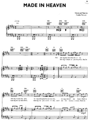 Thumbnail of first page of Made in Heaven piano sheet music PDF by Queen .