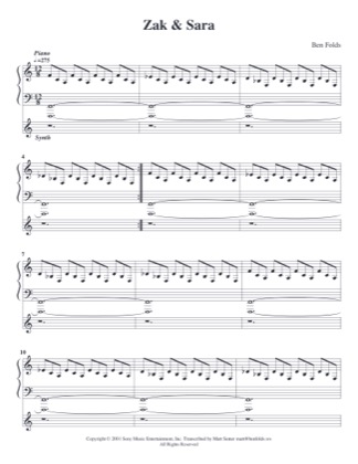 Thumbnail of first page of Zak & Sara (2) piano sheet music PDF by Ben Folds.