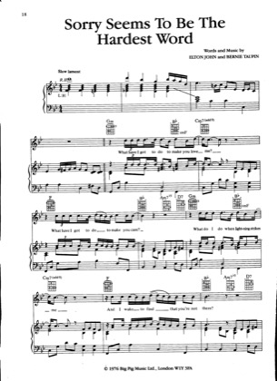 Thumbnail of first page of Sorry Seems To Be The Hardest Word (2) piano sheet music PDF by Elton John.