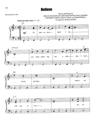 Thumbnail of first page of Believe piano sheet music PDF by Cher.