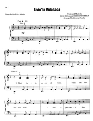 Thumbnail of first page of Livin'la Vida Loca piano sheet music PDF by Ricky Martin .