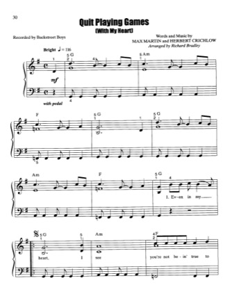 Thumbnail of first page of Quit Playing Games With My Heart piano sheet music PDF by Backstreet Boys.