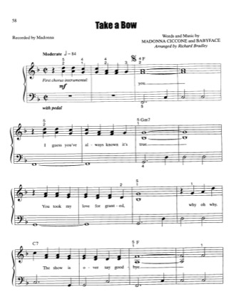 Thumbnail of first page of Take A Bow piano sheet music PDF by Madonna .