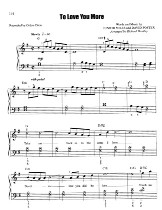 Thumbnail of first page of To Love You More piano sheet music PDF by Celine Dion.