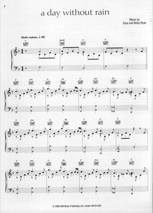 Thumbnail of first page of A day without Rain piano sheet music PDF by Enya.
