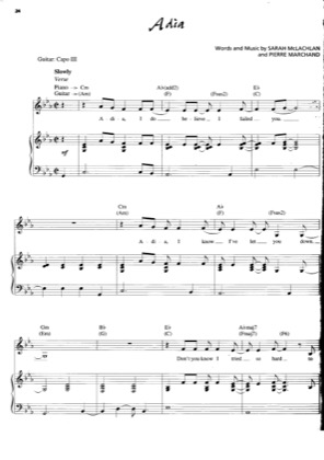Thumbnail of first page of Adia piano sheet music PDF by Sarah McLachlan.