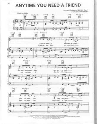 Thumbnail of first page of Anytime You Need A Friend piano sheet music PDF by Mariah Carey.