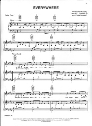 Thumbnail of first page of Everywhere piano sheet music PDF by Michelle Branch.
