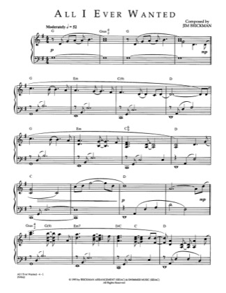 Thumbnail of first page of All I Ever Wanted piano sheet music PDF by Jim Brickman.