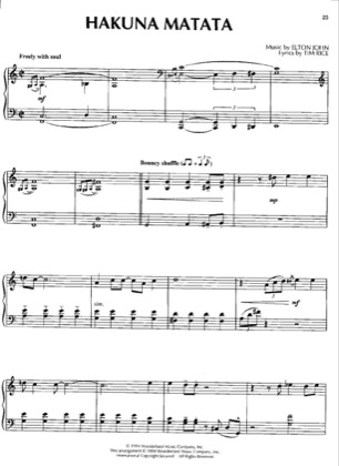 mecánico Infrarrojo Ese Hakuna Matata - Elton John Free Piano Sheet Music PDF