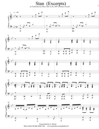 Thumbnail of first page of Stan piano sheet music PDF by Elton John.