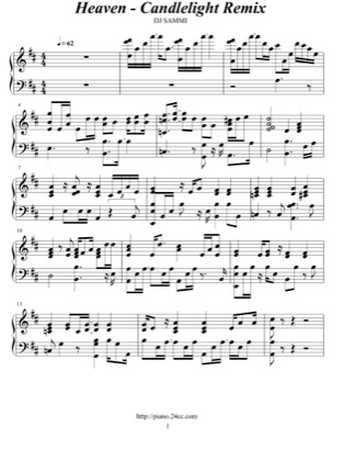 Thumbnail of first page of Heaven piano sheet music PDF by DJ Sammi.