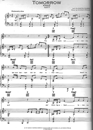 Thumbnail of first page of Tomorrow from Annie piano sheet music PDF by Charles Strouse.
