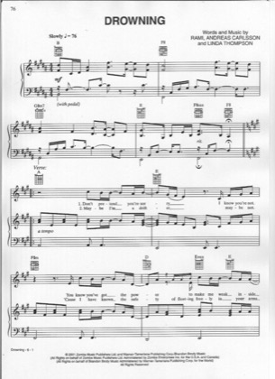 Thumbnail of first page of Drowning piano sheet music PDF by Backstreet Boys.