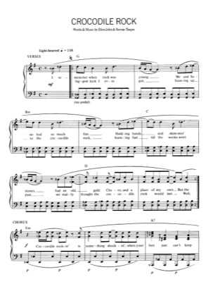 Thumbnail of first page of Corcodile Rock piano sheet music PDF by Elton John.