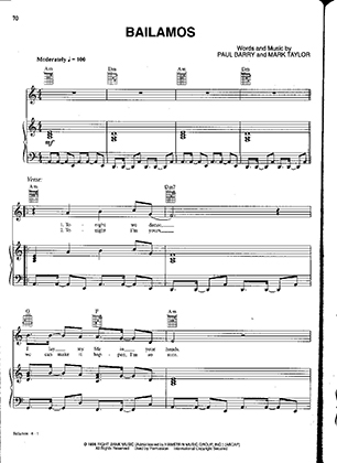 Thumbnail of first page of Bailamos piano sheet music PDF by Enrique Iglesias.