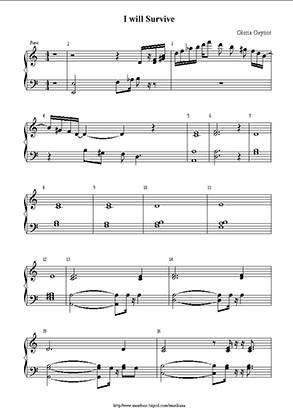 Thumbnail of first page of I Will Survive piano sheet music PDF by Gloria Gaynor.