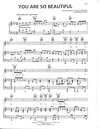 Thumbnail of first page of You Are So Beautiful piano sheet music PDF by Joe Cocker.