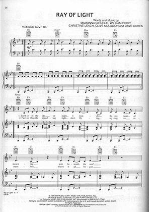 Thumbnail of first page of Ray Of Light piano sheet music PDF by Madonna.