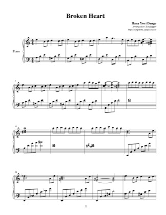 Thumbnail of first page of Broken Heart piano sheet music PDF by Hana Yori Dango.
