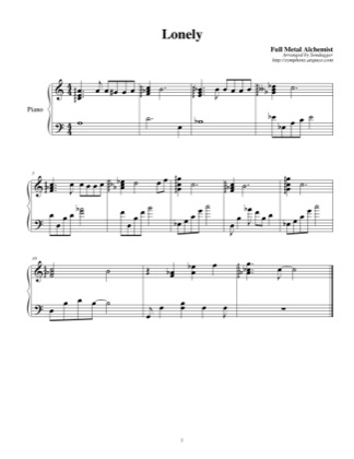 Thumbnail of first page of Lonely piano sheet music PDF by Full Metal Alchemist.
