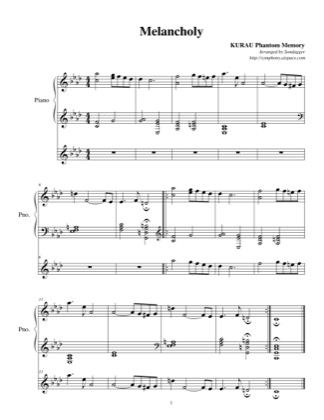 Thumbnail of first page of Melancholy piano sheet music PDF by Kurau Phantom Memory.