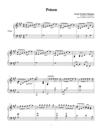 Thumbnail of first page of Poison (Sad Piano Solo) piano sheet music PDF by Great Teacher Onizuka.