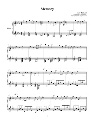 Thumbnail of first page of Memory piano sheet music PDF by Arc the Lad.