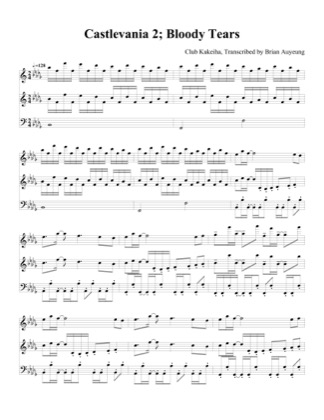 Thumbnail of first page of Bloody Tears (2) piano sheet music PDF by Castlevania 2.