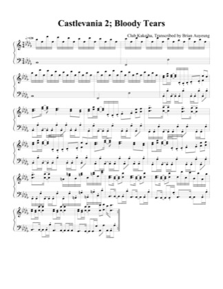 Thumbnail of first page of Bloody Tears piano sheet music PDF by Castlevania 2.