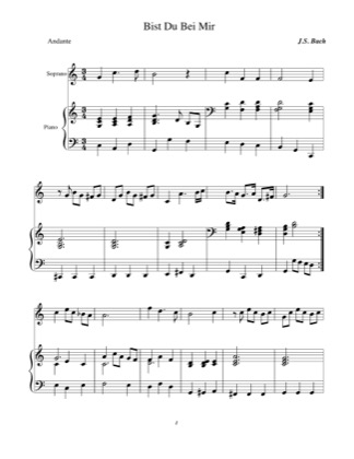 Thumbnail of first page of Aria "Bist Du Bei Mir" piano sheet music PDF by Johann Sebastian Bach.