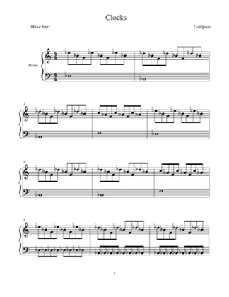 Thumbnail of first page of Clocks (2) piano sheet music PDF by Coldplay.