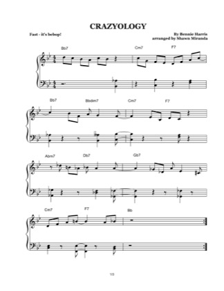 Thumbnail of first page of Crazyology piano sheet music PDF by Bennie Harris.